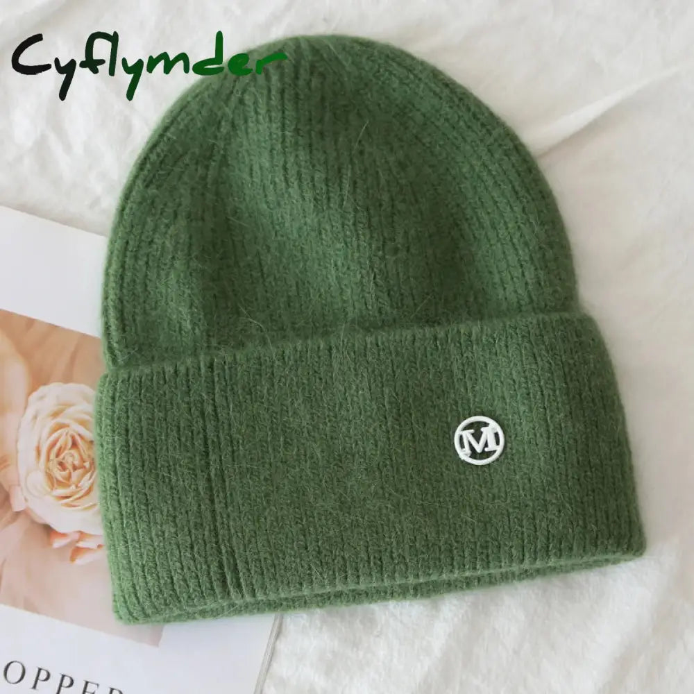 Cyflymder Fashion Warm Skullies Angola Rabbit Fur Winter Knitted Beanies Women Cap Female Ski Outdoor Warm Cashmere