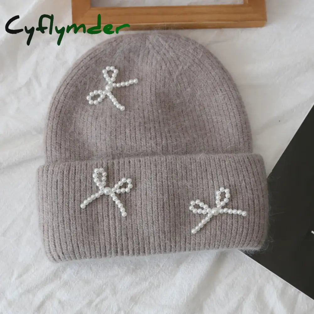 Cyflymder Fashion Warm Skullies Angola Rabbit Fur Winter Knitted Beanies Women Cap Female Ski Outdoor Warm Cashmere