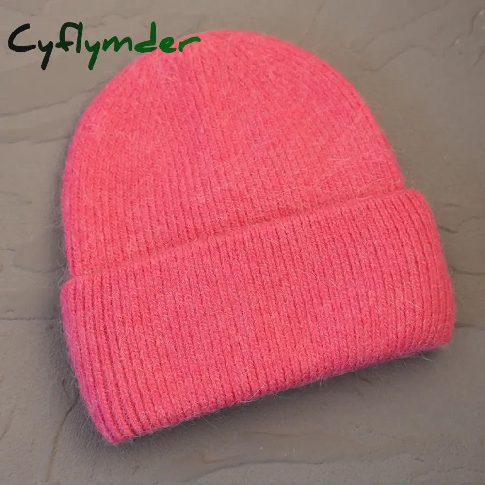 Cyflymder Fashion Warm Skullies Angola Rabbit Fur Winter Knitted Beanies Women Cap Female Ski Outdoor Warm Cashmere