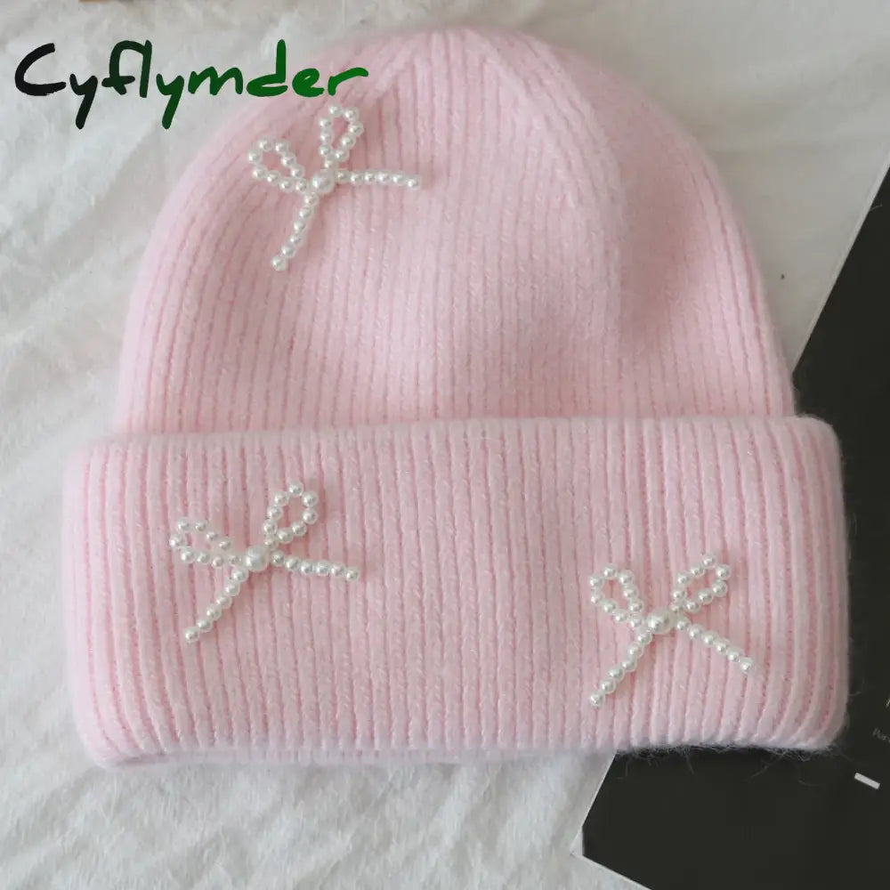 Cyflymder Fashion Warm Skullies Angola Rabbit Fur Winter Knitted Beanies Women Cap Female Ski Outdoor Warm Cashmere