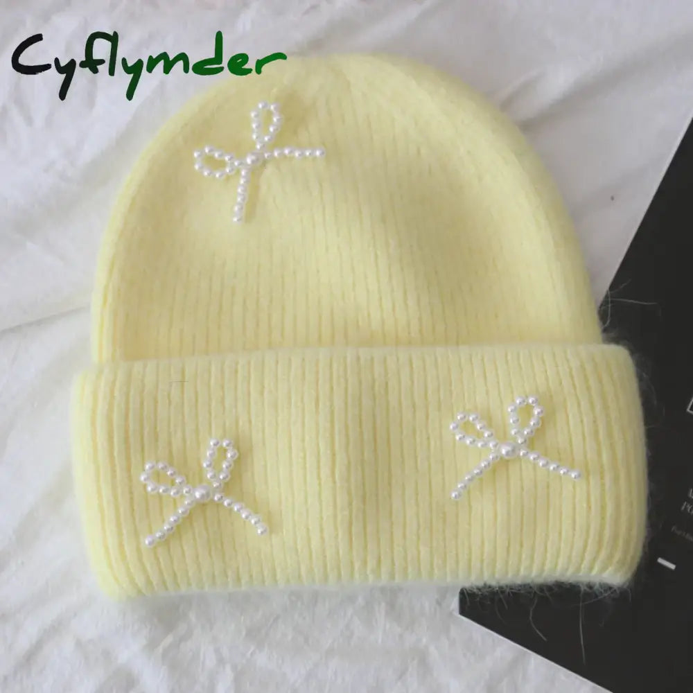 Cyflymder Fashion Warm Skullies Angola Rabbit Fur Winter Knitted Beanies Women Cap Female Ski Outdoor Warm Cashmere