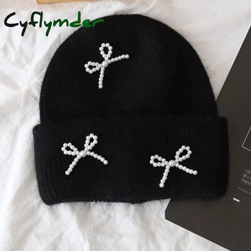 Cyflymder Fashion Warm Skullies Angola Rabbit Fur Winter Knitted Beanies Women Cap Female Ski Outdoor Warm Cashmere