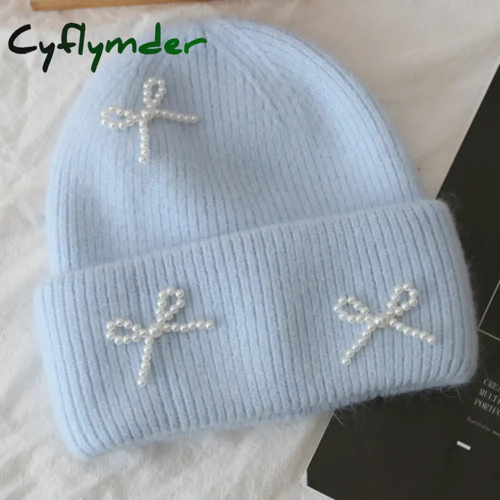 Cyflymder Fashion Warm Skullies Angola Rabbit Fur Winter Knitted Beanies Women Cap Female Ski Outdoor Warm Cashmere
