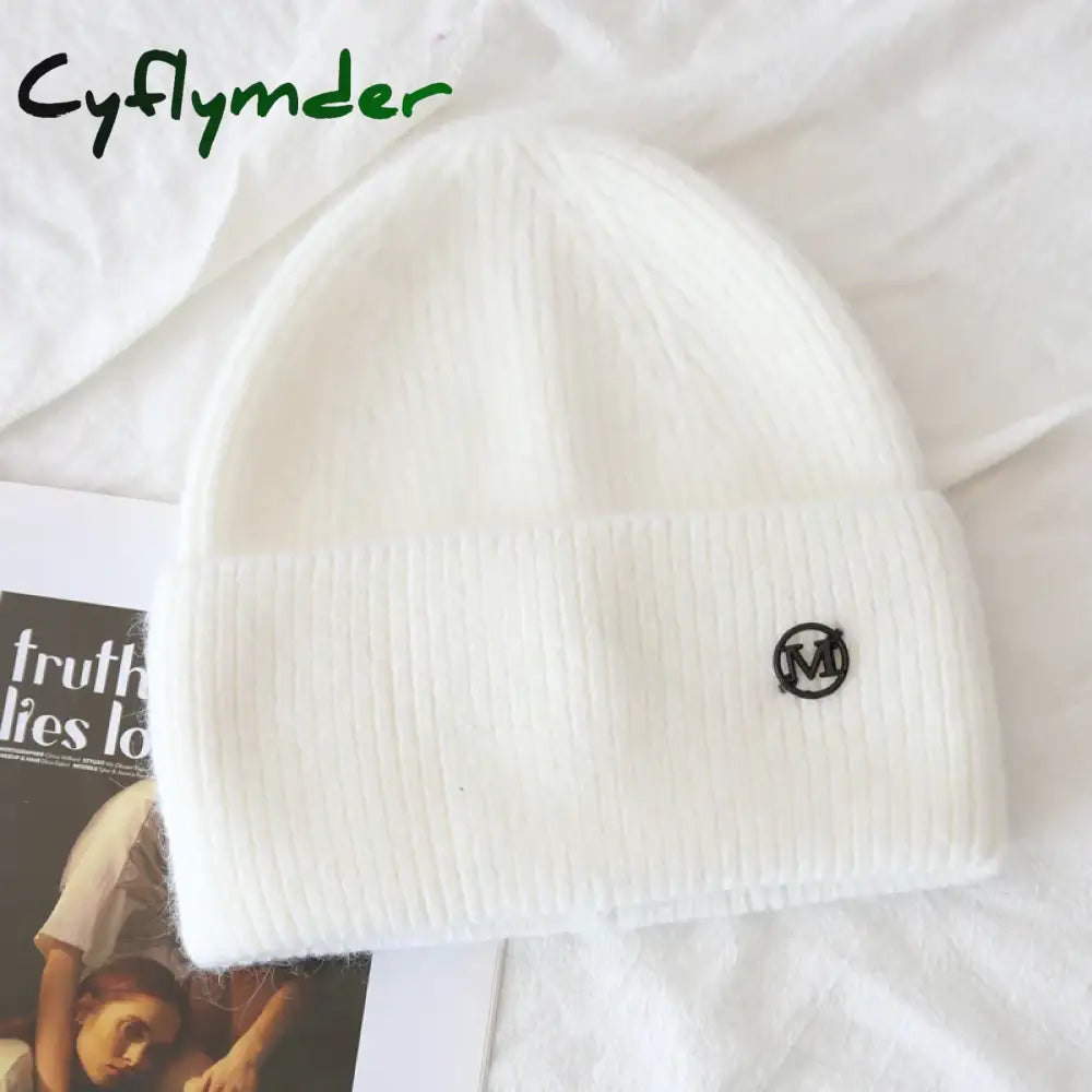 Cyflymder Fashion Warm Skullies Angola Rabbit Fur Winter Knitted Beanies Women Cap Female Ski Outdoor Warm Cashmere