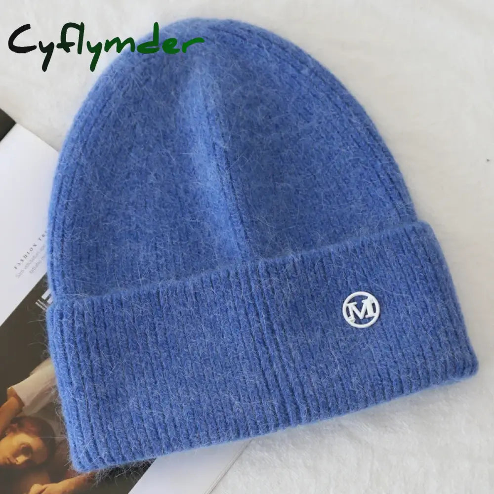 Cyflymder Fashion Warm Skullies Angola Rabbit Fur Winter Knitted Beanies Women Cap Female Ski Outdoor Warm Cashmere