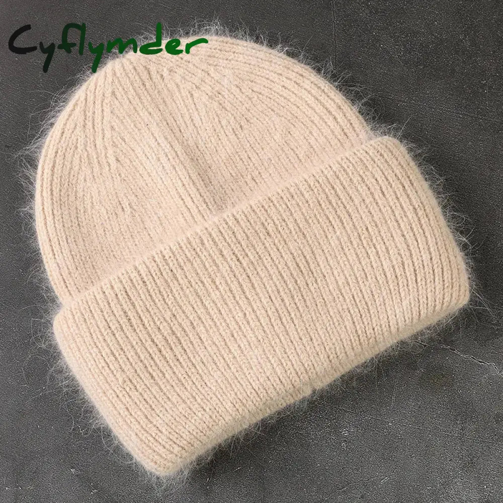 Cyflymder Fashion Warm Skullies Angola Rabbit Fur Winter Knitted Beanies Women Cap Female Ski Outdoor Warm Cashmere