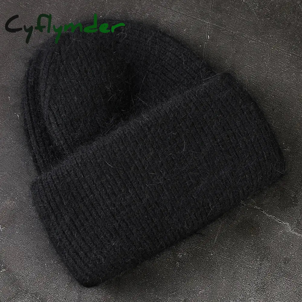 Cyflymder Fashion Warm Skullies Angola Rabbit Fur Winter Knitted Beanies Women Cap Female Ski Outdoor Warm Cashmere