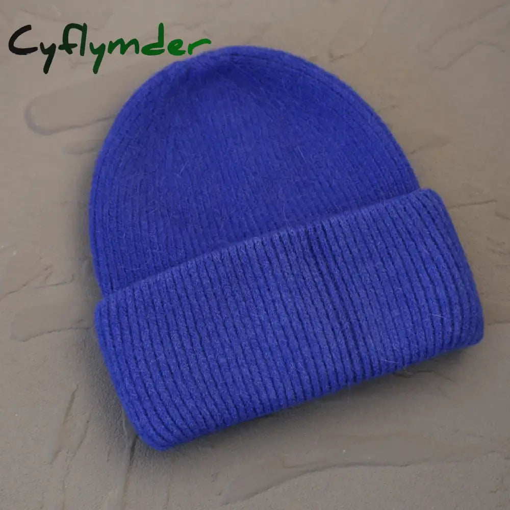 Cyflymder Fashion Warm Skullies Angola Rabbit Fur Winter Knitted Beanies Women Cap Female Ski Outdoor Warm Cashmere
