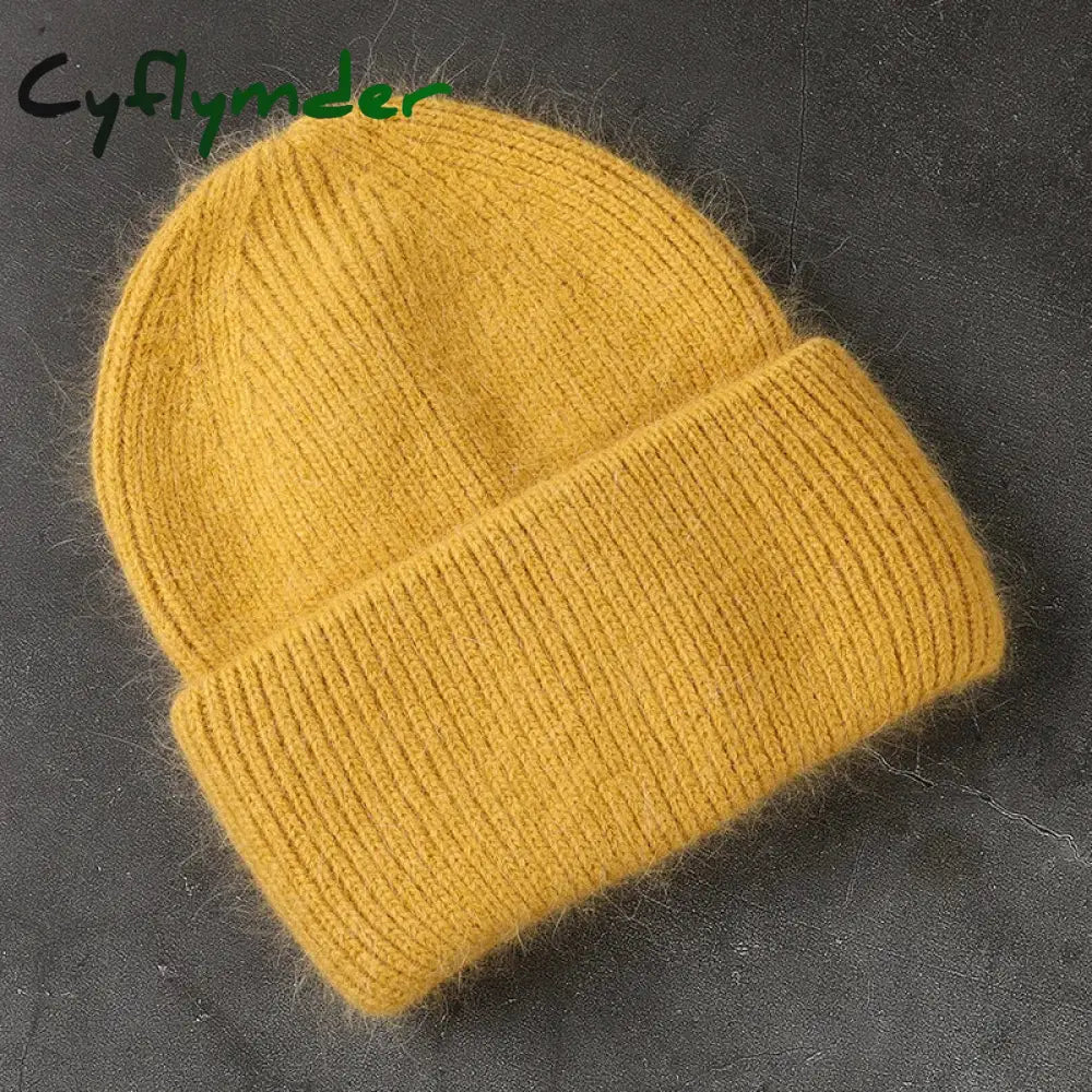 Cyflymder Fashion Warm Skullies Angola Rabbit Fur Winter Knitted Beanies Women Cap Female Ski Outdoor Warm Cashmere