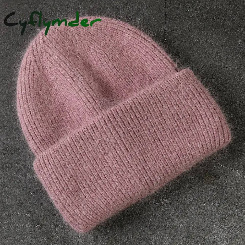 Cyflymder Fashion Warm Skullies Angola Rabbit Fur Winter Knitted Beanies Women Cap Female Ski Outdoor Warm Cashmere
