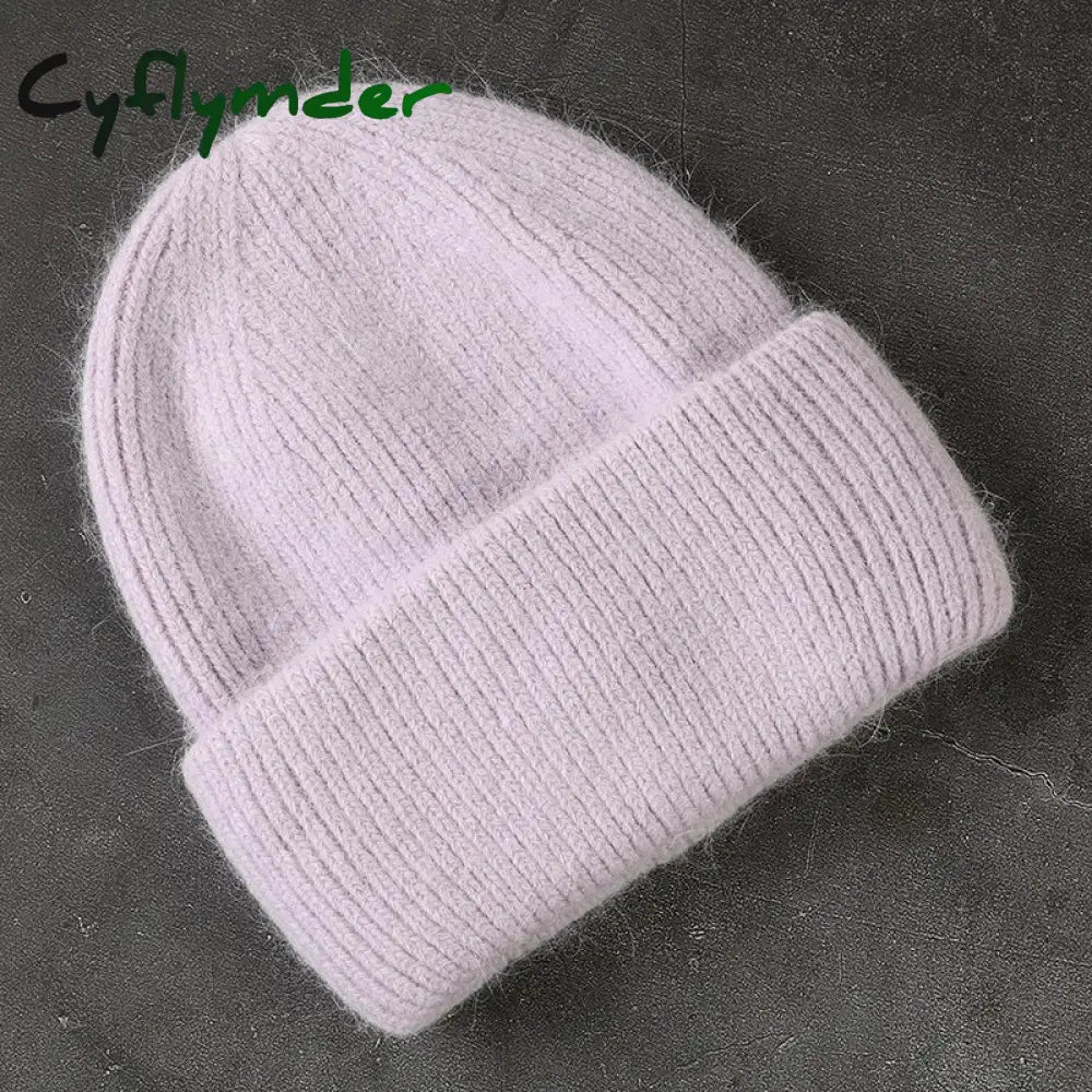 Cyflymder Fashion Warm Skullies Angola Rabbit Fur Winter Knitted Beanies Women Cap Female Ski Outdoor Warm Cashmere
