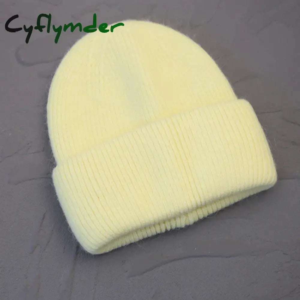 Cyflymder Fashion Warm Skullies Angola Rabbit Fur Winter Knitted Beanies Women Cap Female Ski Outdoor Warm Cashmere