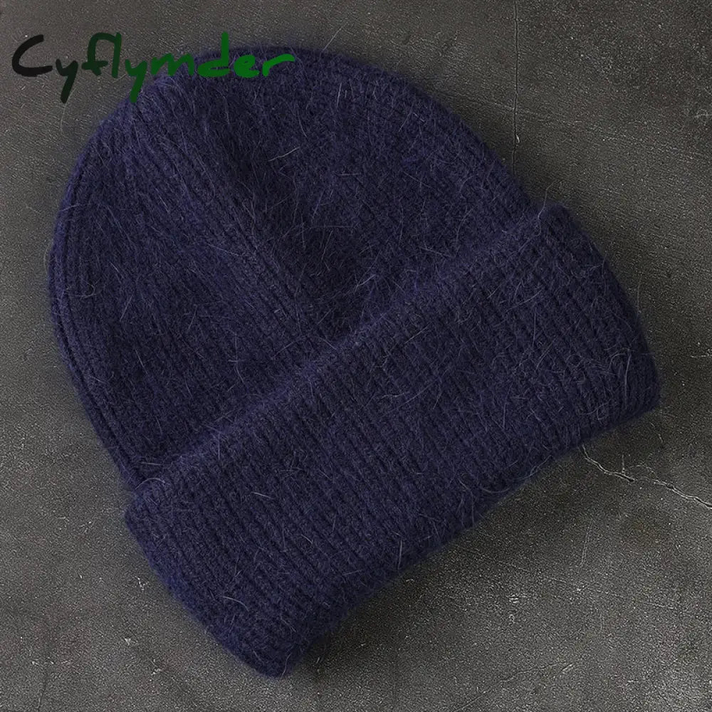 Cyflymder Fashion Warm Skullies Angola Rabbit Fur Winter Knitted Beanies Women Cap Female Ski Outdoor Warm Cashmere