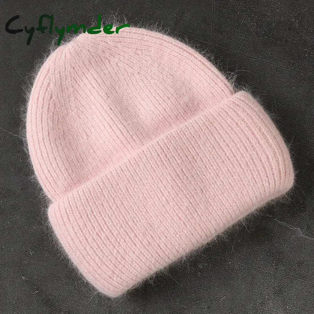 Cyflymder Fashion Warm Skullies Angola Rabbit Fur Winter Knitted Beanies Women Cap Female Ski Outdoor Warm Cashmere