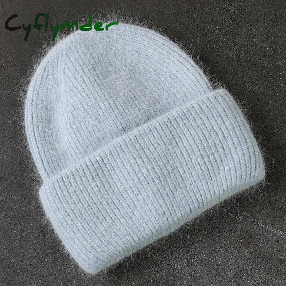 Cyflymder Fashion Warm Skullies Angola Rabbit Fur Winter Knitted Beanies Women Cap Female Ski Outdoor Warm Cashmere