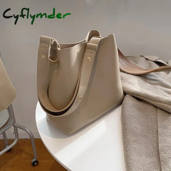 Cyflymder Fashion Wide Strap Buckets Bag For Women Designer Handbags Luxury Soft Pu Leather