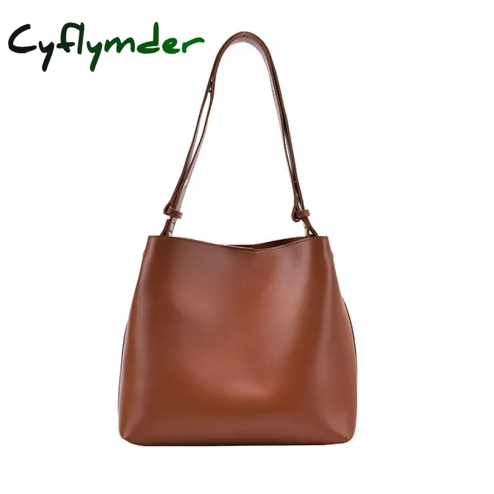 Cyflymder Fashion Wide Strap Buckets Bag For Women Designer Handbags Luxury Soft Pu Leather