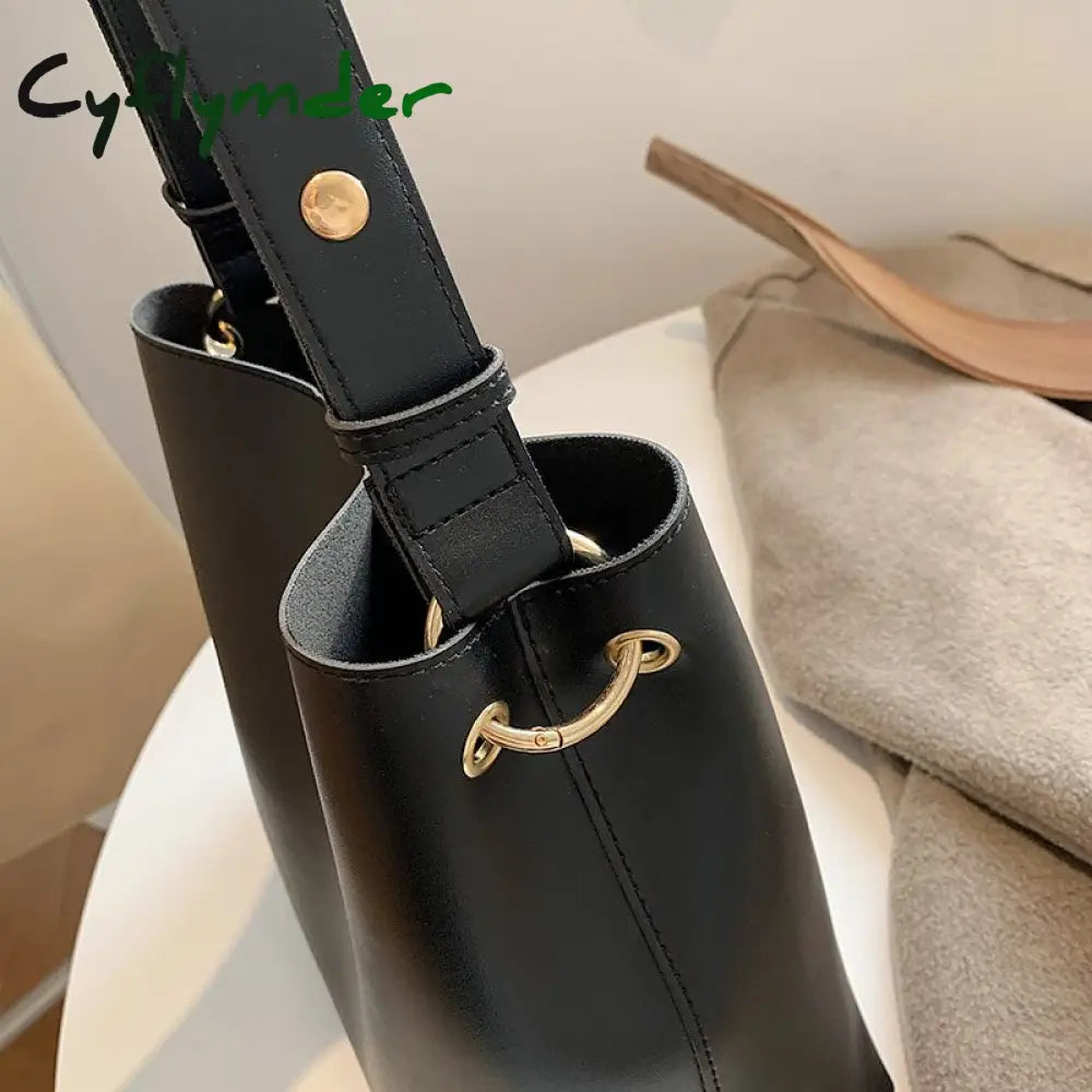 Cyflymder Fashion Wide Strap Buckets Bag For Women Designer Handbags Luxury Soft Pu Leather