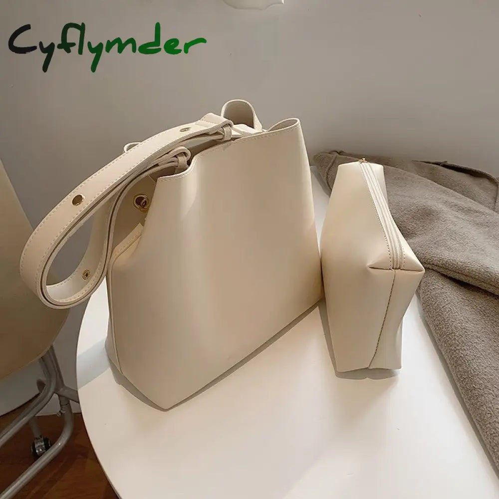 Cyflymder Fashion Wide Strap Buckets Bag For Women Designer Handbags Luxury Soft Pu Leather