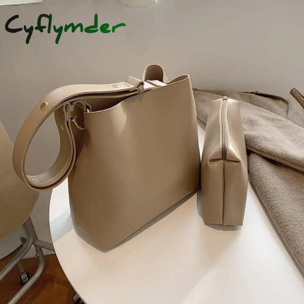 Cyflymder Fashion Wide Strap Buckets Bag For Women Designer Handbags Luxury Soft Pu Leather