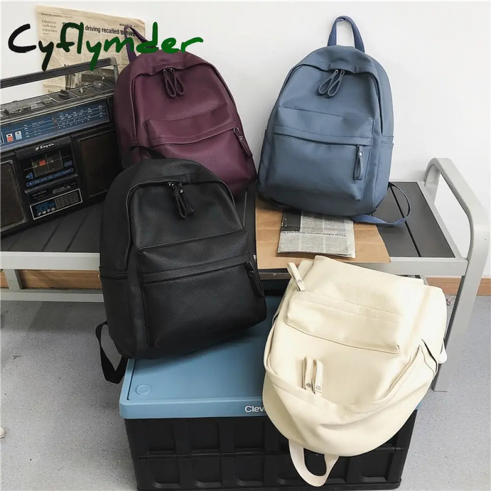 Cyflymder Fashion Women Backpack High Quality Female Soft Pu Leather School Bag For Teenage Girls