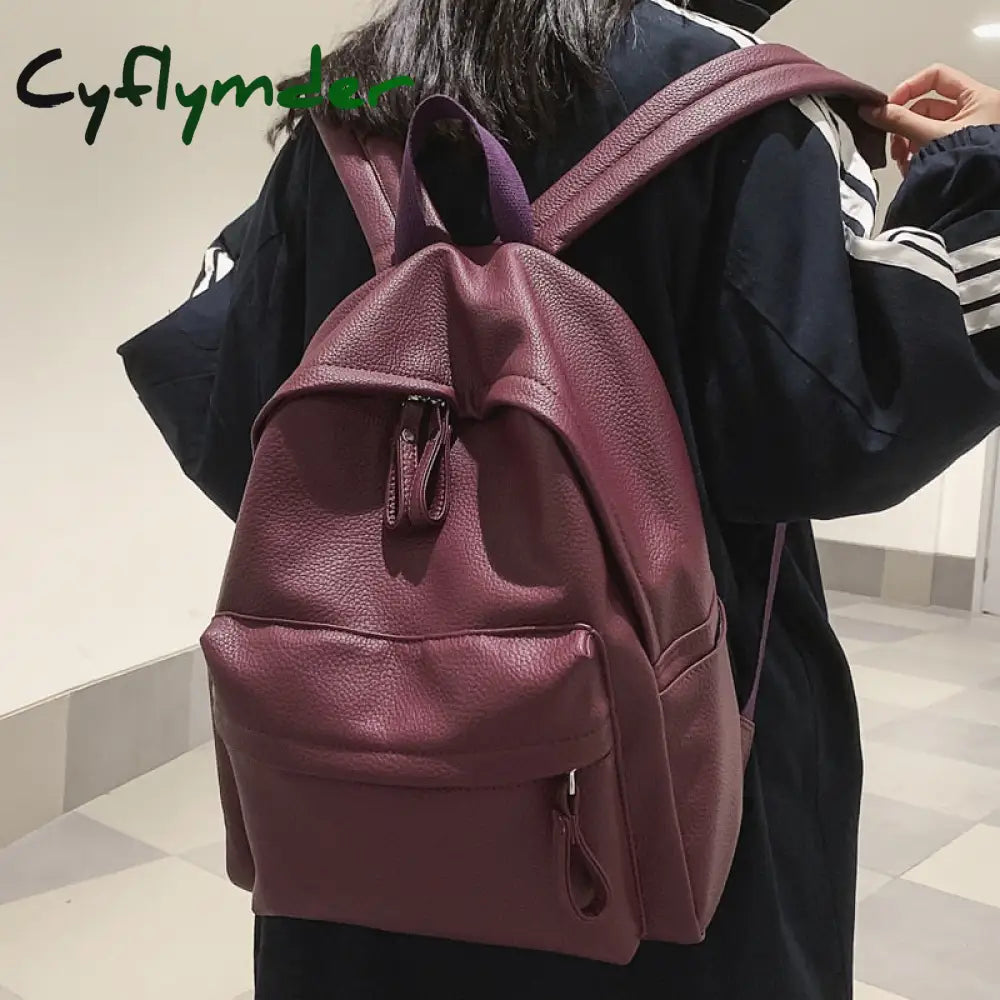 Cyflymder Fashion Women Backpack High Quality Female Soft Pu Leather School Bag For Teenage Girls