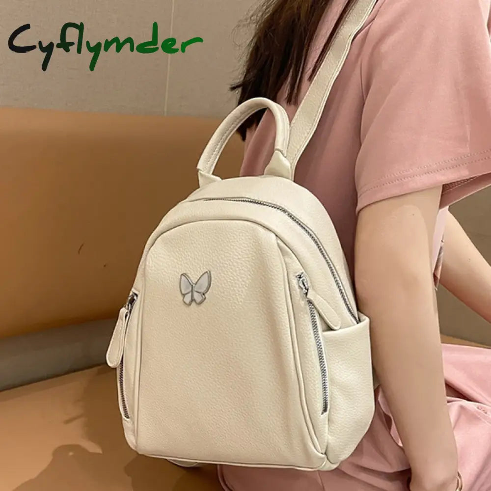 Cyflymder Fashion Women Backpack High Quality Luxury Leather Bagpack Solid Color Small Designer