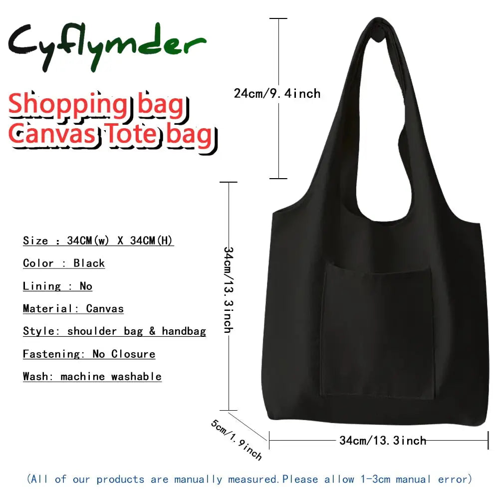 Cyflymder Fashion Women Canvas Shopping Bag Foldable Supermarket Handbag Aesthetic Personalized