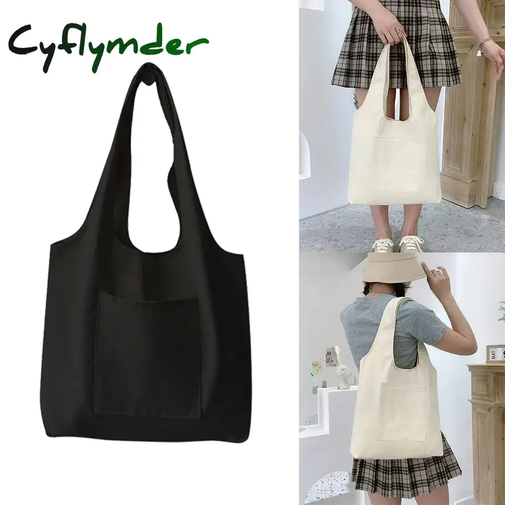 Cyflymder Fashion Women Canvas Shopping Bag Foldable Supermarket Handbag Aesthetic Personalized