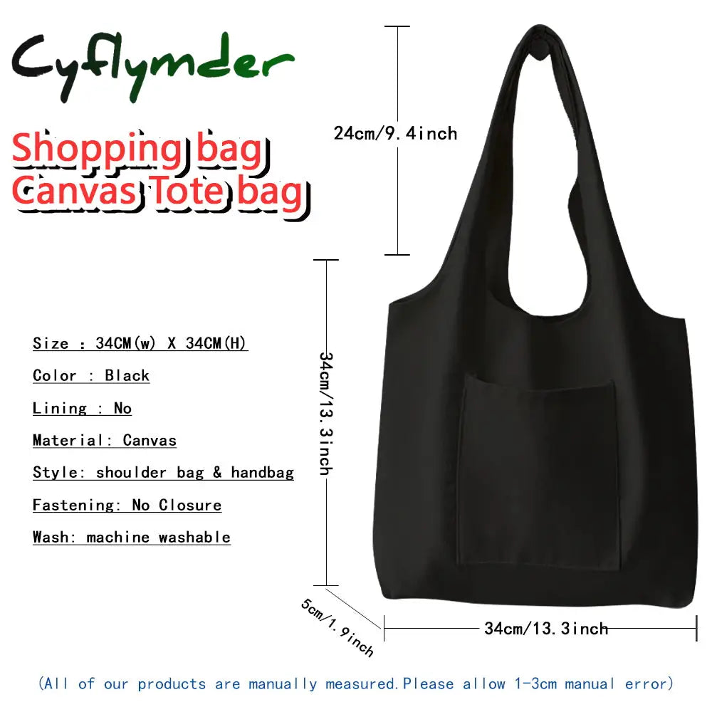 Cyflymder Fashion Women Canvas Shopping Bag Foldable Supermarket Handbag Aesthetic Personalized