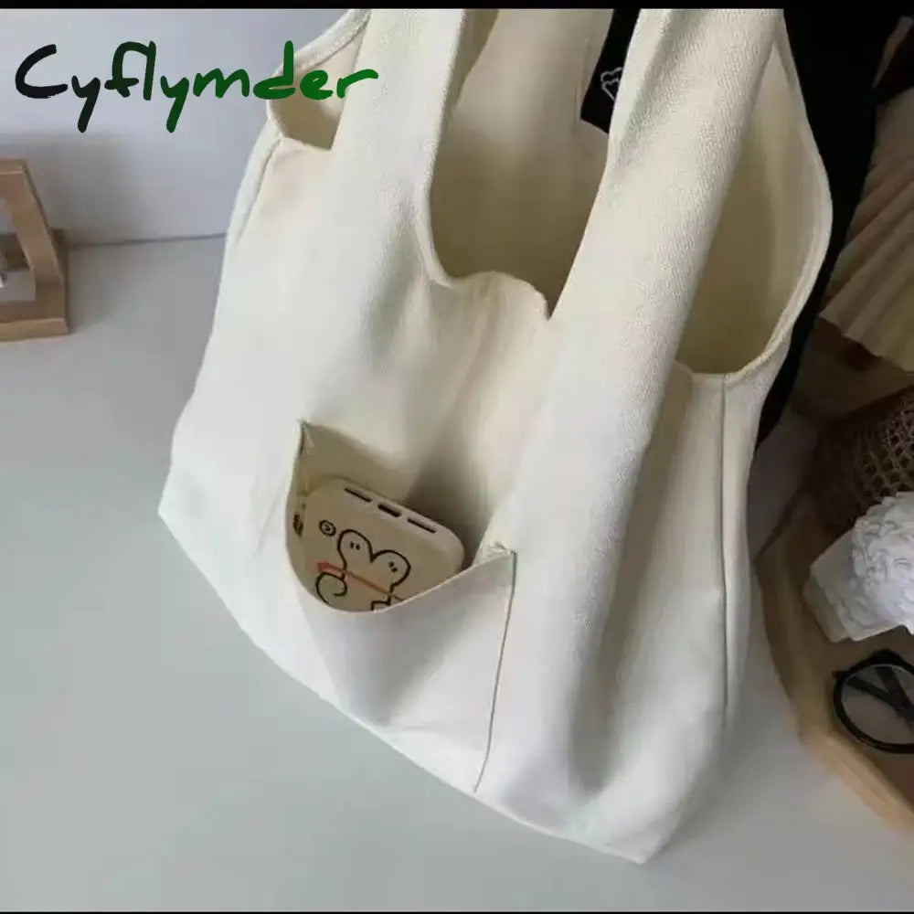 Cyflymder Fashion Women Canvas Shopping Bag Foldable Supermarket Handbag Aesthetic Personalized