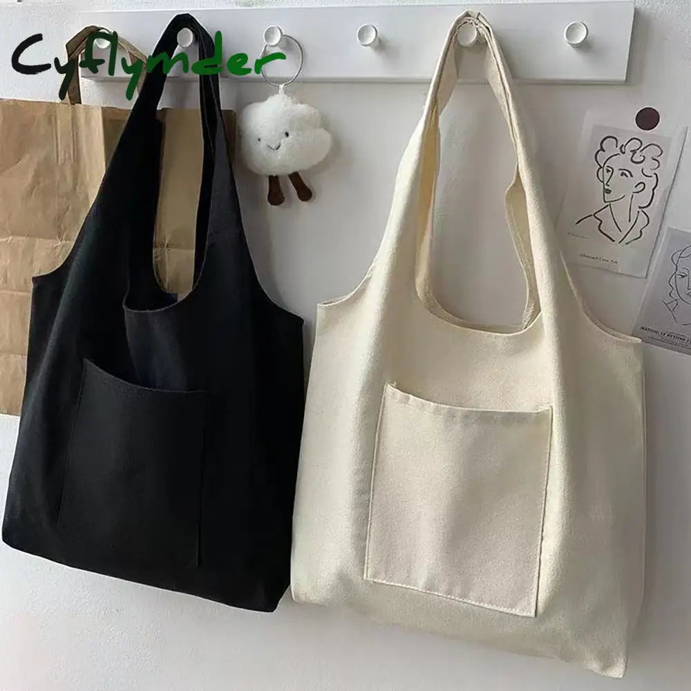 Cyflymder Fashion Women Canvas Shopping Bag Foldable Supermarket Handbag Aesthetic Personalized