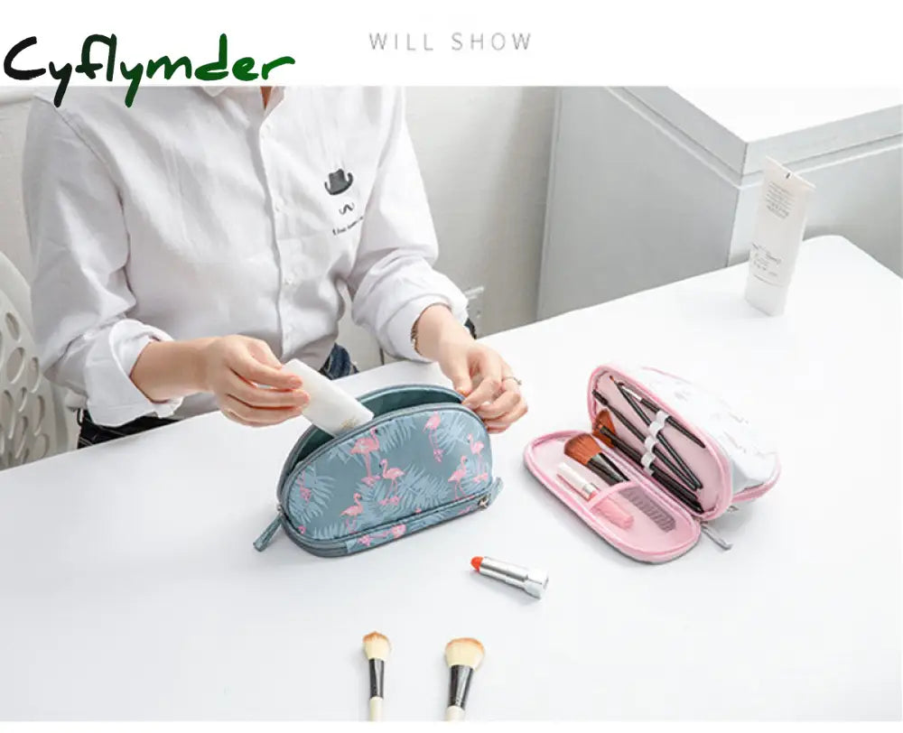 Cyflymder Fashion Women Cosmetic Makeup Case Bag Box Waterproof Portable Double Layer Storage