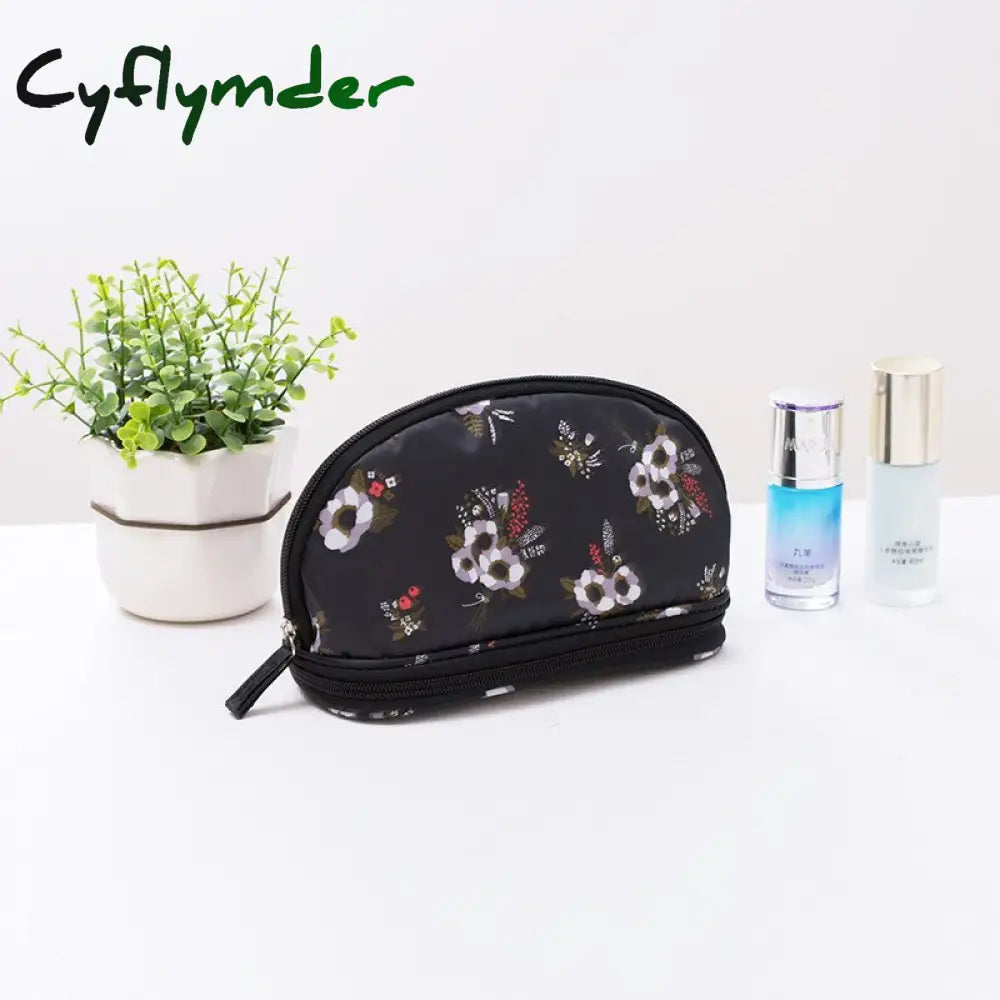 Cyflymder Fashion Women Cosmetic Makeup Case Bag Box Waterproof Portable Double Layer Storage Black