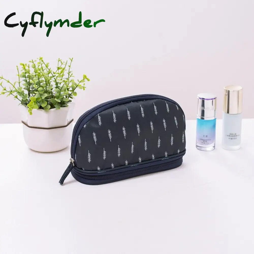 Cyflymder Fashion Women Cosmetic Makeup Case Bag Box Waterproof Portable Double Layer Storage Navy