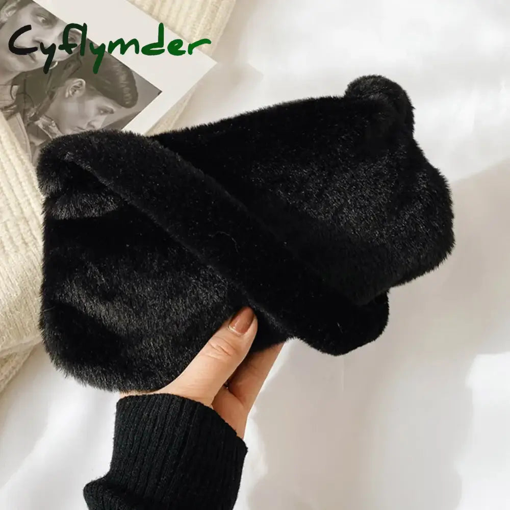 Cyflymder Fashion Women Cow Print Mini Shoulder Bags Female Winter Plush Underarm Leopard Zebra