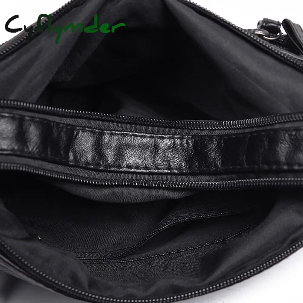 Cyflymder Fashion Women Crossbody Bag Black Soft Washed Leather Shoulder Patchwork Messenger Small