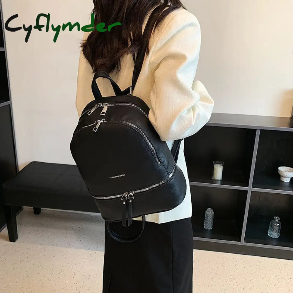 Cyflymder Fashion Women Leather Backpack High Quality Teen Girls Shoulder Bag Luxury Designer
