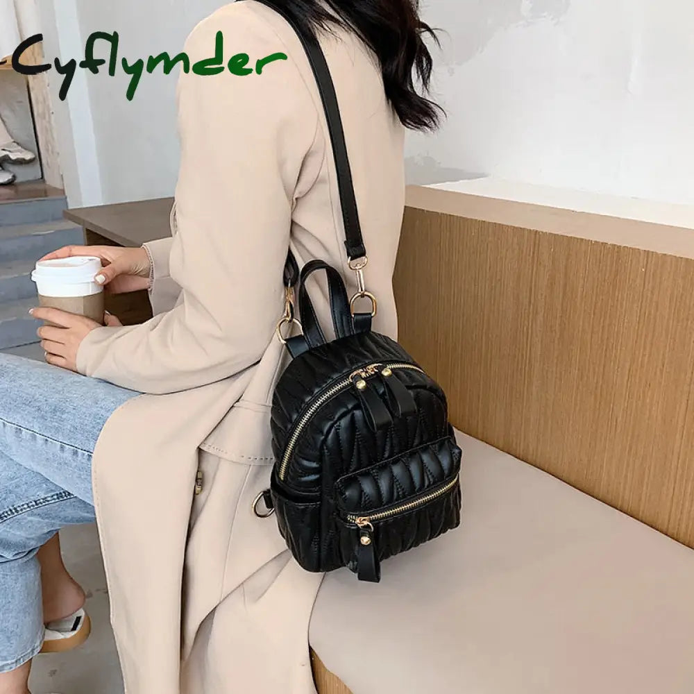 Cyflymder Fashion Women Leather Backpack Small School Bag Backpacks For Teenage Girls Double Mini