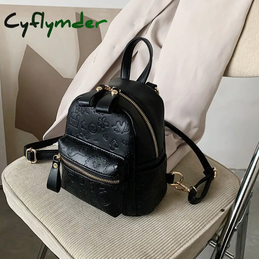 Cyflymder Fashion Women Leather Backpack Small School Bag Backpacks For Teenage Girls Double Mini