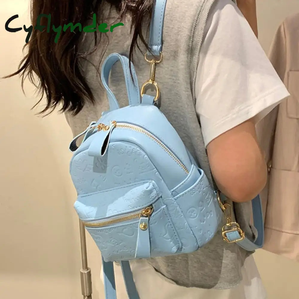 Cyflymder Fashion Women Leather Backpack Small School Bag Backpacks For Teenage Girls Double Mini