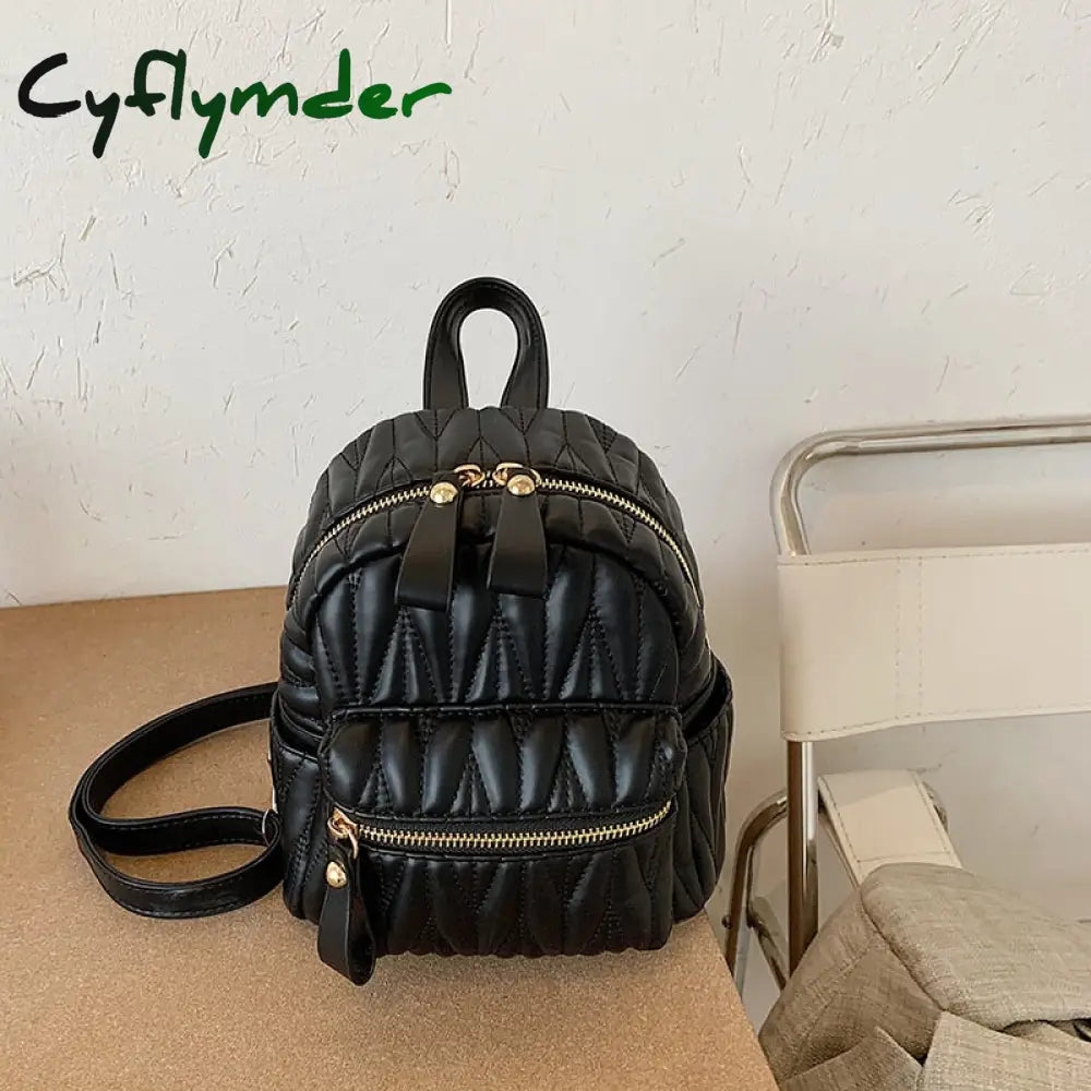 Cyflymder Fashion Women Leather Backpack Small School Bag Backpacks For Teenage Girls Double Mini