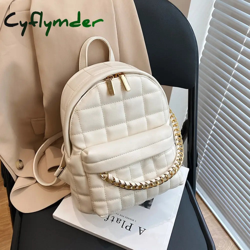 Cyflymder Fashion Women Leather Luxury Backpack Chain Teenage Girls Shoulder Bag New Designer