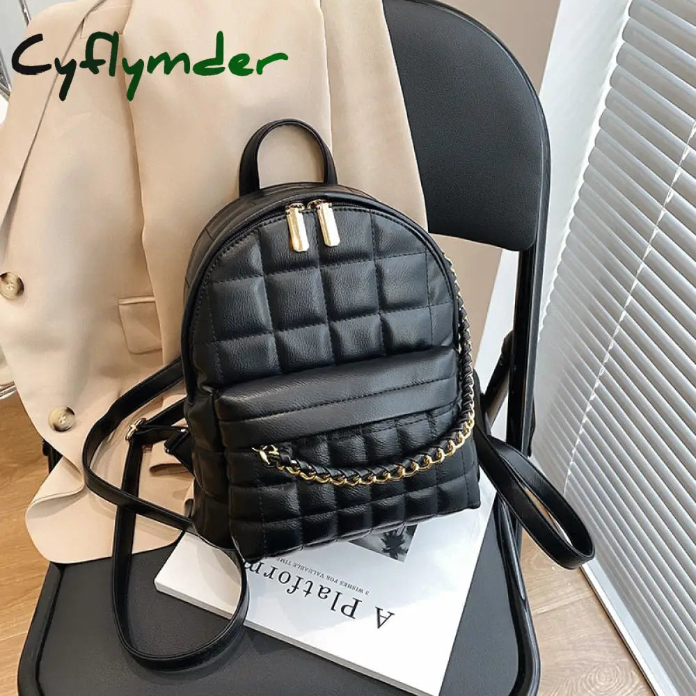 Cyflymder Fashion Women Leather Luxury Backpack Chain Teenage Girls Shoulder Bag New Designer
