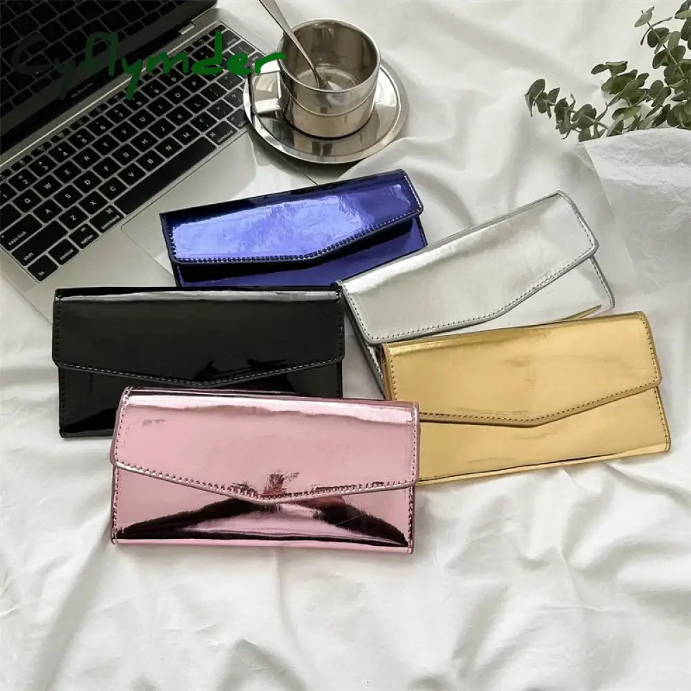 Cyflymder Fashion Women Long Patent Leather Wallets Purses Female Handbags Coin Purse Cards Holder