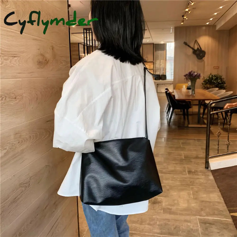 Cyflymder Fashion Women Messenger Bag Large Capacity Ladies Daily Casual Tote Soft Pu Leather