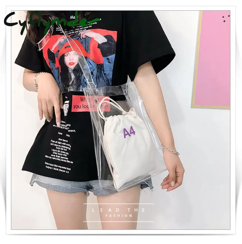 Cyflymder Fashion Women Messenger Bag Transparent Pvc Vertical Letter Shoulder A4 A5 Summer