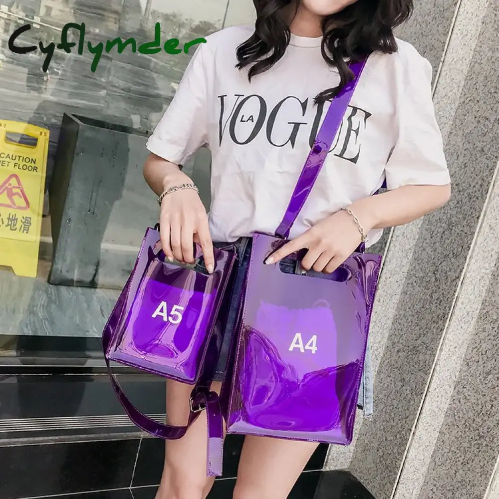 Cyflymder Fashion Women Messenger Bag Transparent Pvc Vertical Letter Shoulder A4 A5 Summer