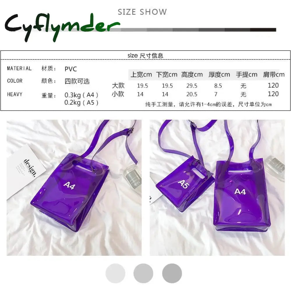 Cyflymder Fashion Women Messenger Bag Transparent Pvc Vertical Letter Shoulder A4 A5 Summer