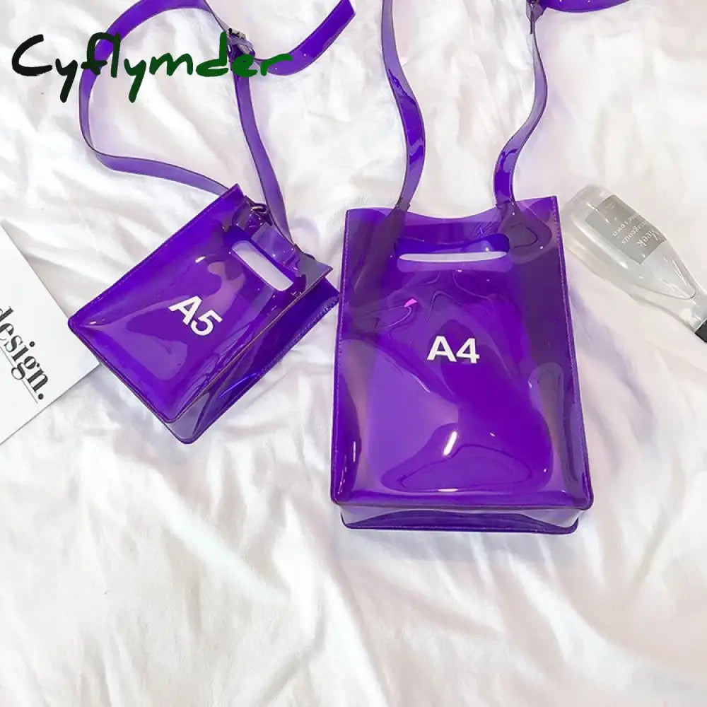 Cyflymder Fashion Women Messenger Bag Transparent Pvc Vertical Letter Shoulder A4 A5 Summer